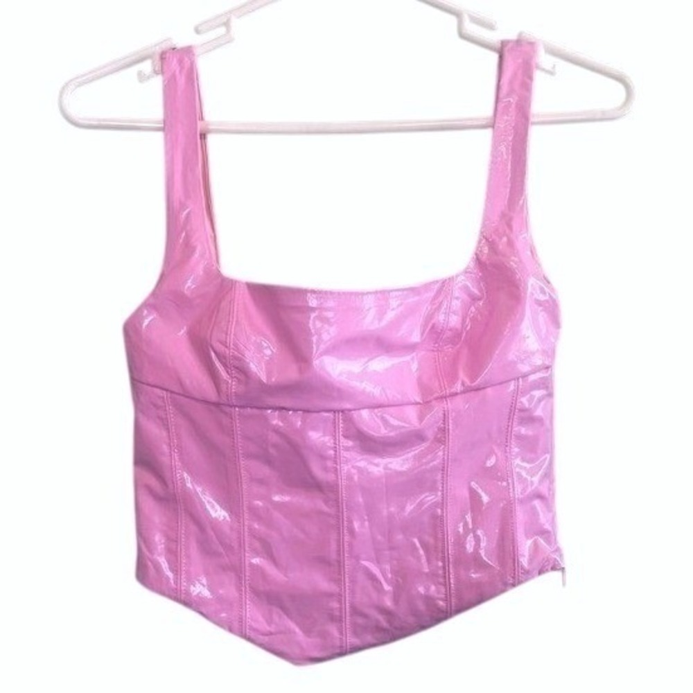 NWT Edikted Womens Y2K‎ Grunge Party Faux Leather Cropped Corset Top Pink Small